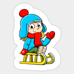 girl on the sled is sledding in the snow Sticker